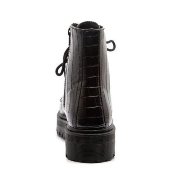 Black Croc Embossed Combat Boots - Picture 3 of 10
